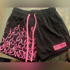 Kill Crew Muay Thai Shorts with Pink Flame Design